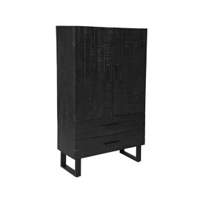 Hoge Kast Santos 2-Deurs Zwart Mangohout 94x40x160 cm Perspectief1