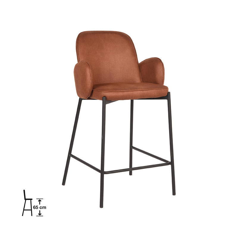 Barhocker I_Jari - Armlehne - Laag - Cognac - BRUIN - Microvezel - Industriell - LABEL51