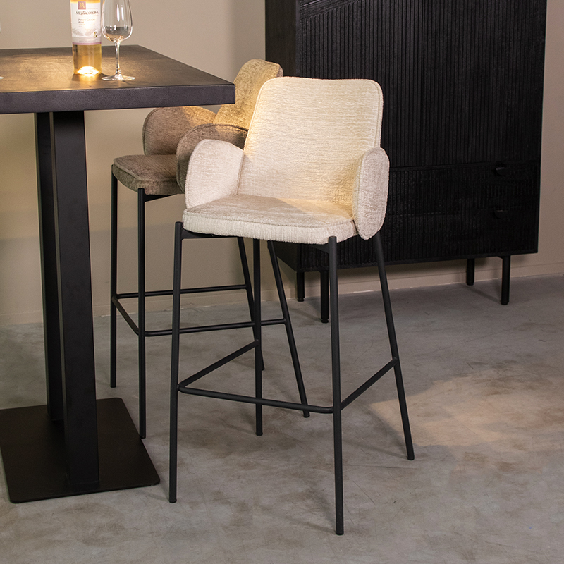 Barhocker I_Joni - Armlehne - Hoog - Creme - Elegance - Ländlich - LABEL51