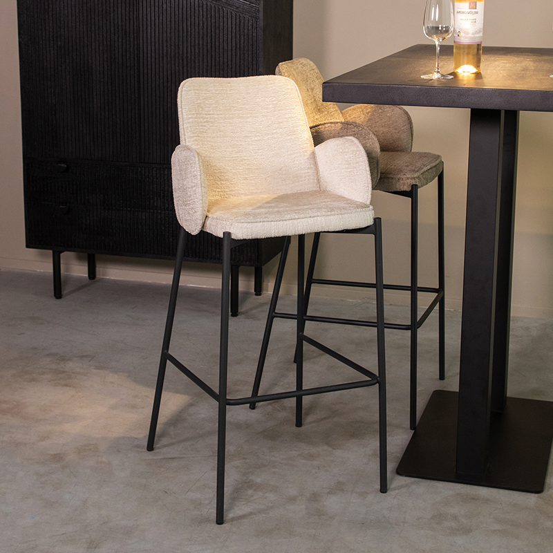 Barhocker I_Joni - Armlehne - Hoog - Creme - Elegance - Ländlich - LABEL51