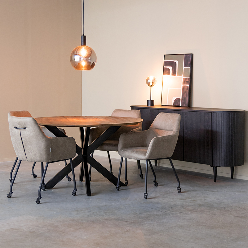 Esszimmerstühl I_Lenny - Armlehne - Auf Radern - Taupe - Braun - Micro Suede - Modern - LABEL51