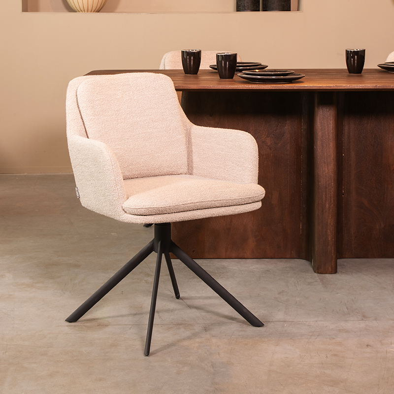 Esszimmerstühl I_Joy - Armlehne - Natural Beige - Boucle - Ländlich - LABEL51