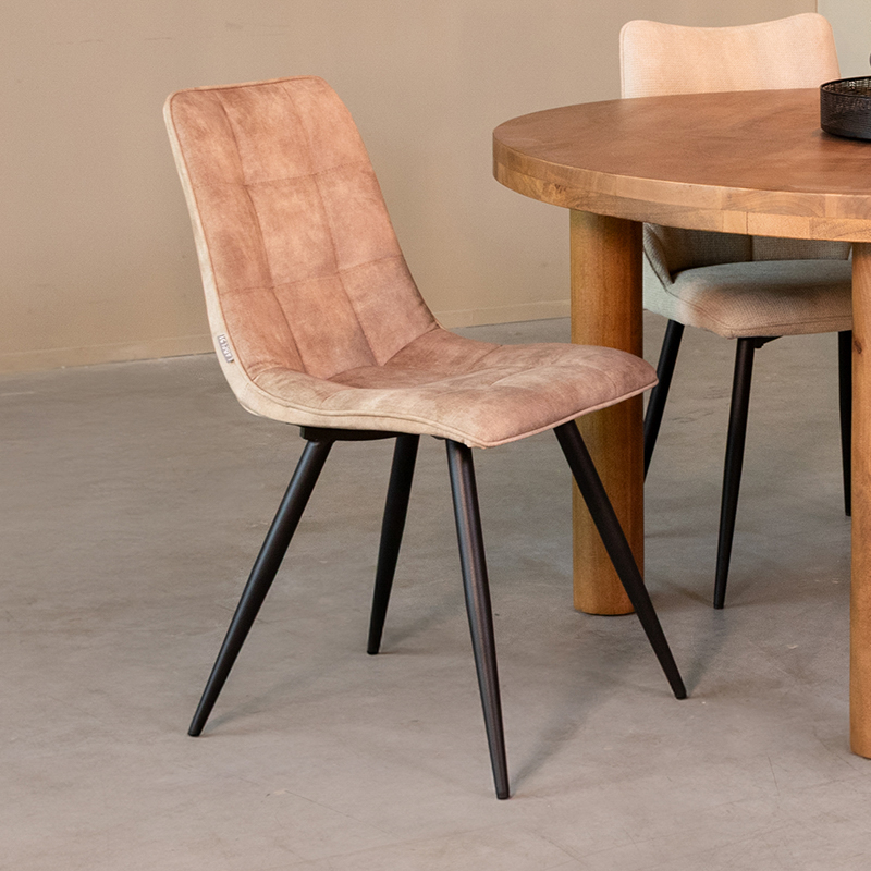 Esszimmerstühl I_Jelt - Ohne Armlehne - Sand - NATUREL - Velours - Ländlich - LABEL51