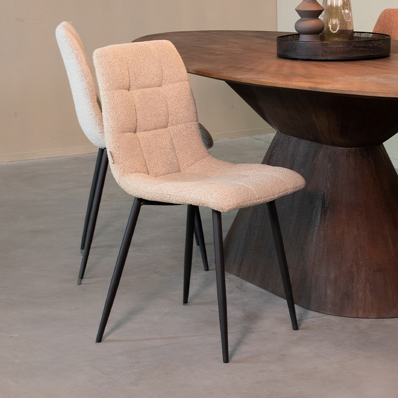 Esszimmerstühl I_Juul - Ohne Armlehne - Sand - Natural Beige - Boucle - Ländlich - LABEL51