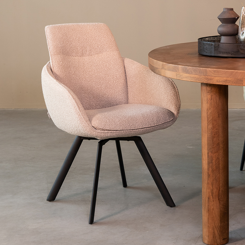 Esszimmerstühl I_Beauty - Armlehne - Natural Beige - Boucle - Ländlich - LABEL51