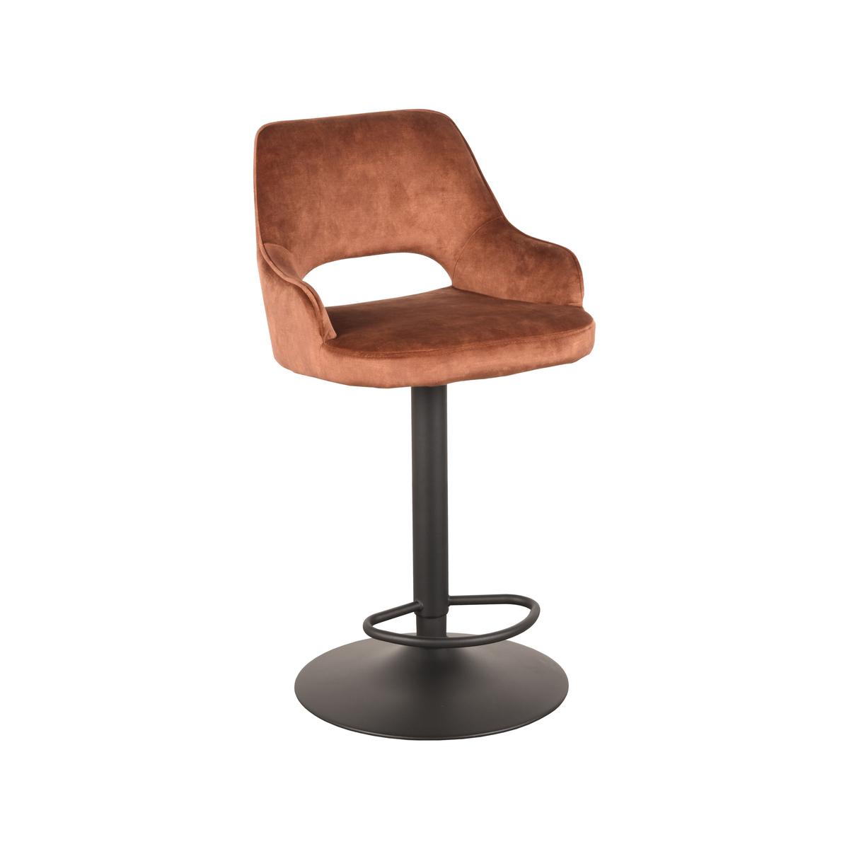 Barhocker I_Fer - Drehbar - Armlehne - Gaslift - Rost - ORANJE - Velours - Retro - LABEL51