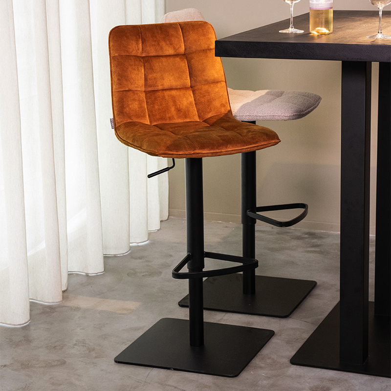 Barhocker I_Juul - Ohne Armlehne - Gaslift - Ocker - Gelb - Velours - Retro - LABEL51