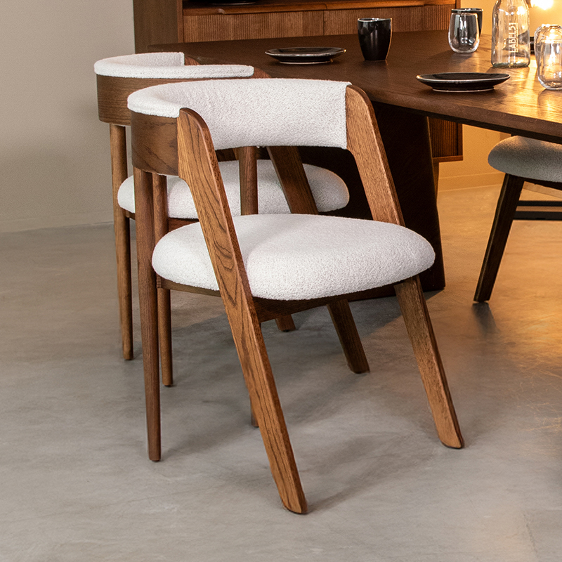 Esszimmerstühl I_Sasha - Ohne Armlehne - Ecru - Weiß - Boucle - Minimalistisch - LABEL51