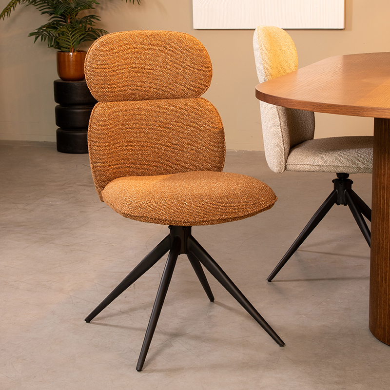 Esszimmerstühl I_Finn - Drehbar - Ohne Armlehne - Coral - ORANJE - Royal Boucle - Modern - LABEL51