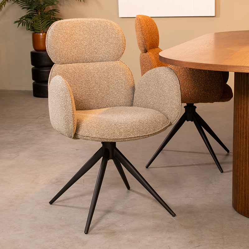 Esszimmerstühl I_Vidar - Armlehne - Mushroom - Braun - Royal Boucle - Ländlich - LABEL51