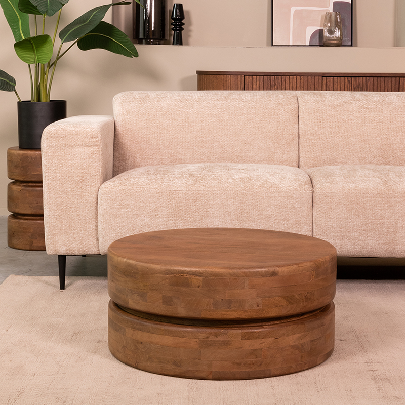 Couchtische I_Milly - Rund - Nature Smooth - Braun - Mangoholz - Ländlich - LABEL51