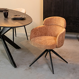 Esszimmerstühl I_Levi - Drehbar - Armlehne - Cognac - BRUIN - - Modern - LABEL51