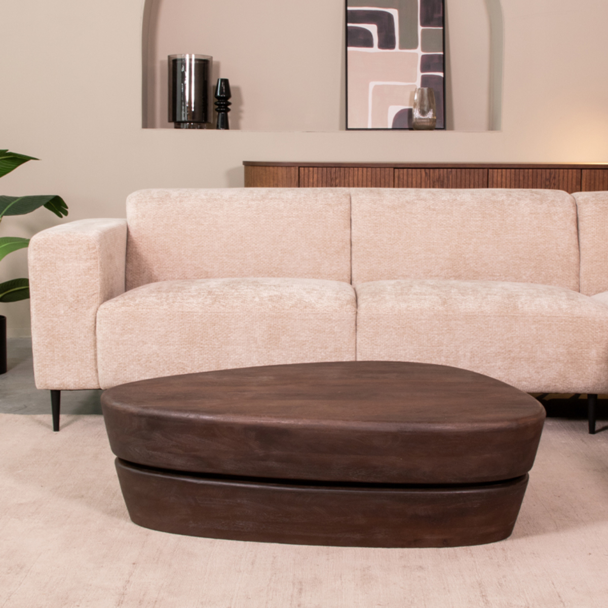 Couchtische I_Javi - Oval - Espresso - Braun - Mangoholz - Minimalistisch - LABEL51