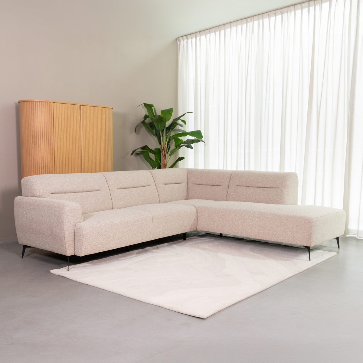 Ecksofa I_Bolzano - Rechts Voorstaand - Armlehne - Natural Beige - Boucle - Ländlich - LABEL51
