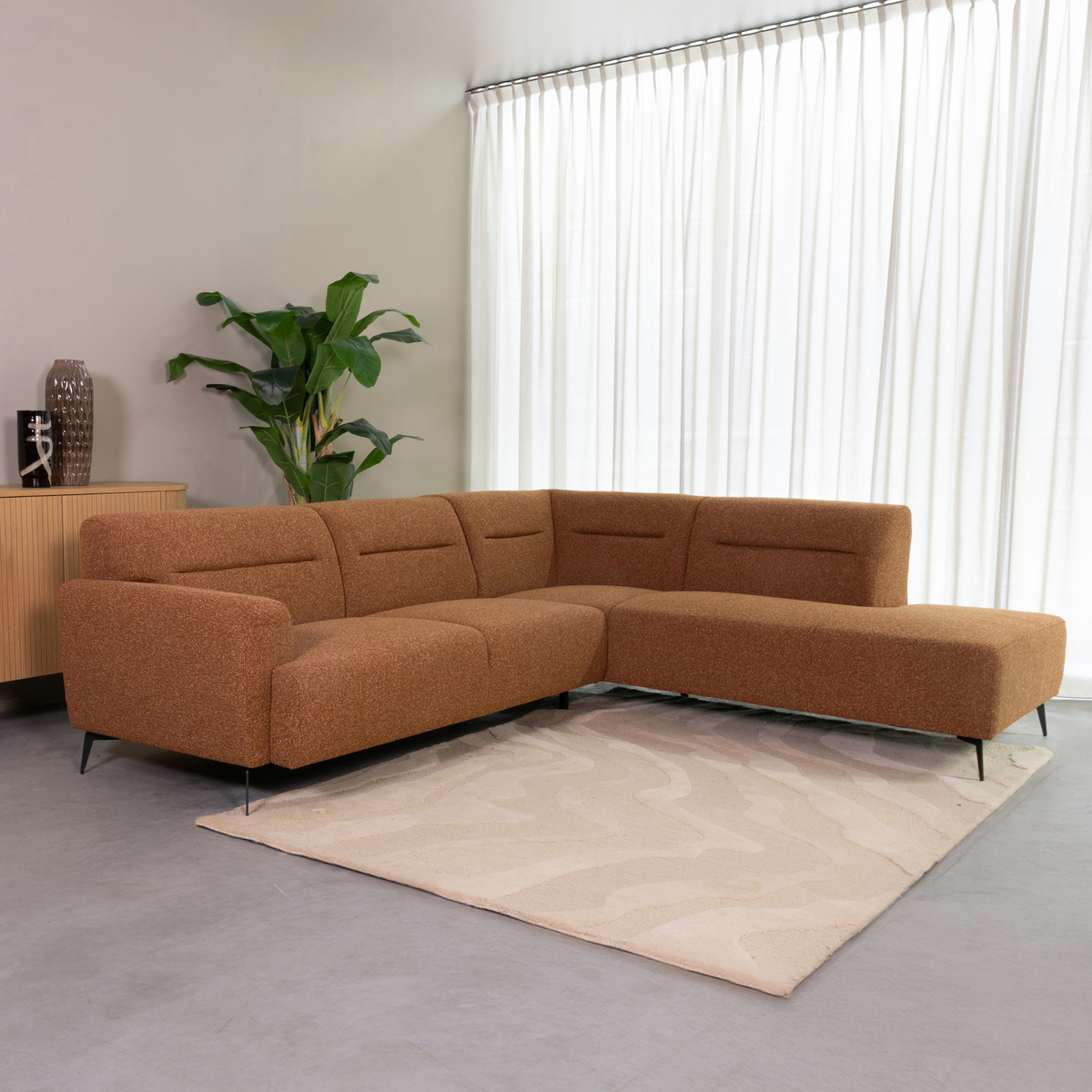 Ecksofa I_Bolzano - Rechts Voorstaand - Armlehne - Coral - ORANJE - Royal Boucle - Modern - LABEL51