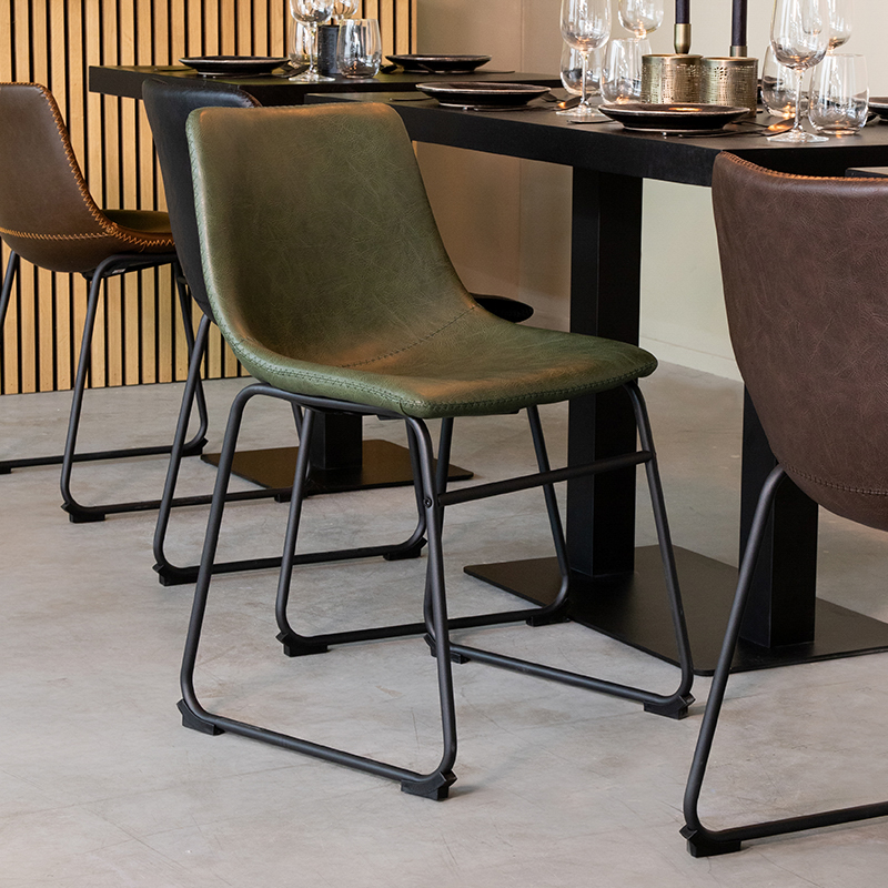 Esszimmerstühl I_Risto - Ohne Armlehne - Hunter - GROEN - Stof, metaal & hout - Industriell - LABEL51