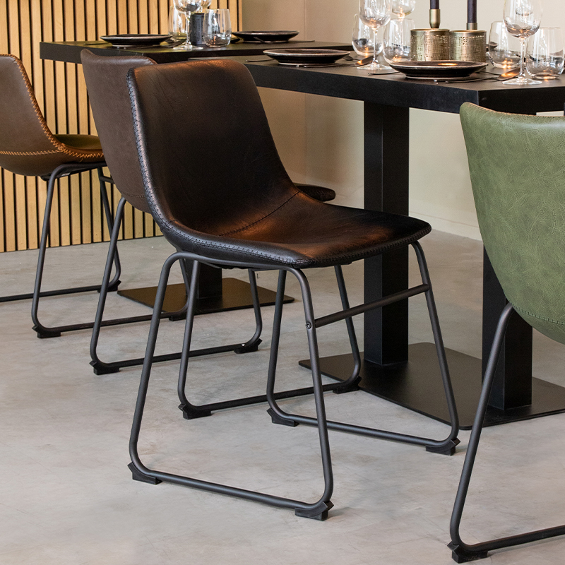 Esszimmerstühl I_Risto - Ohne Armlehne - Schwarz - Kunstleder - Industriell - LABEL51