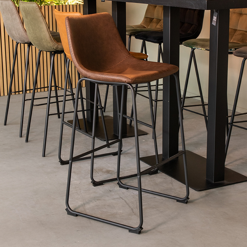 Barhocker I_Risto - Ohne Armlehne - Hoog - Braun - Kunstleder - Industriell - LABEL51