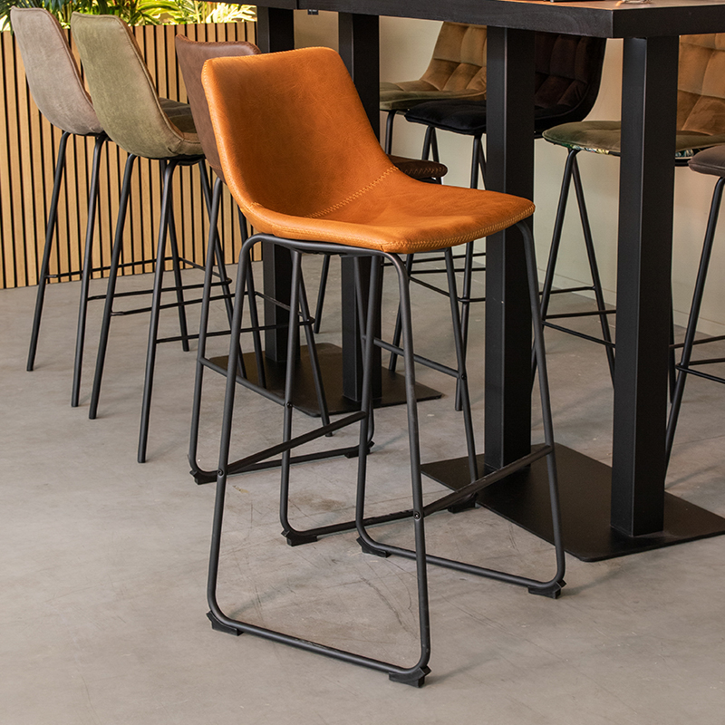 Barhocker I_Risto - Ohne Armlehne - Hoog - Cognac - Braun - Kunstleder - Industriell - LABEL51