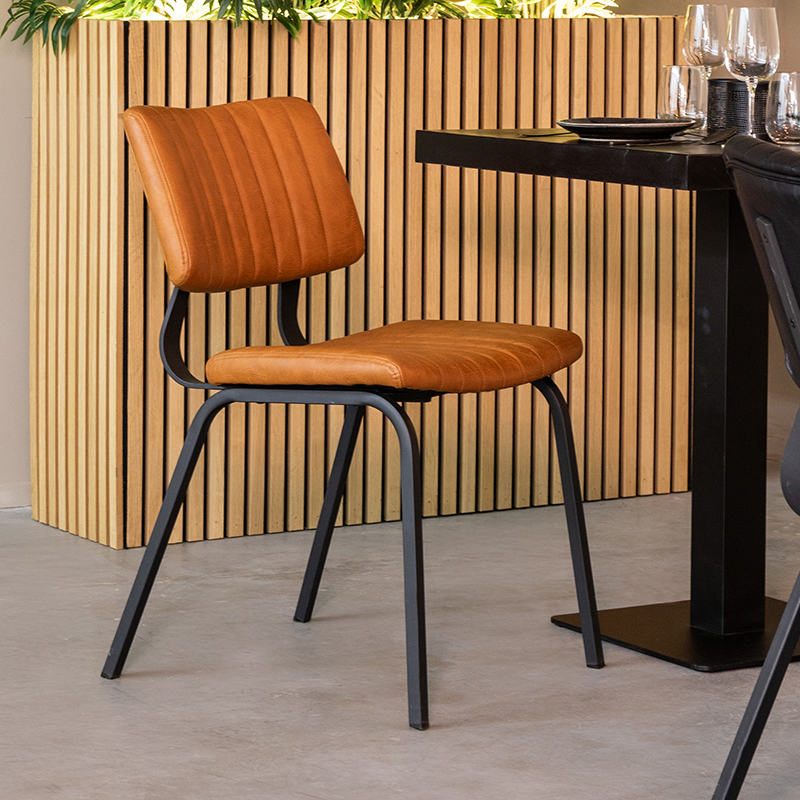 Esszimmerstühl I_Gusto - Ohne Armlehne - Cognac - BRUIN - Stof, metaal & hout - Industriell - LABEL51