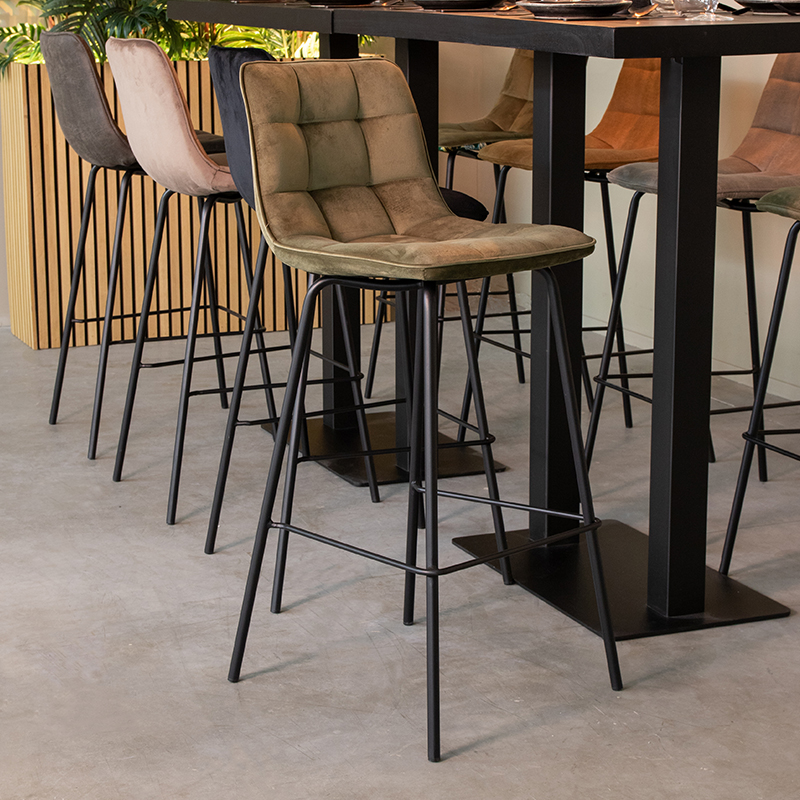 Barhocker I_Bistro - Ohne Armlehne - Hoog - Hunter - Grün - Samt - Industriell - LABEL51