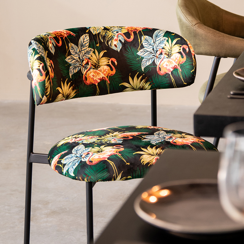 Esszimmerstühl I_Ferry - Ohne Armlehne - Printed Flamingo - Blau - Samt - Design - LABEL51