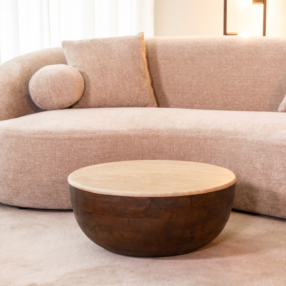 Couchtische I_Bowl - Rund - Espresso - Braun - Travertin - Minimalistisch - LABEL51