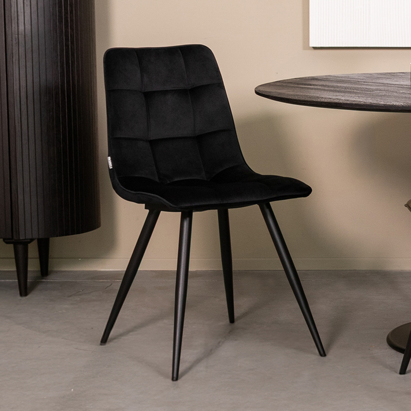 Esszimmerstühl I_Bistro - Ohne Armlehne - Schwarz - Samt - Modern - LABEL51