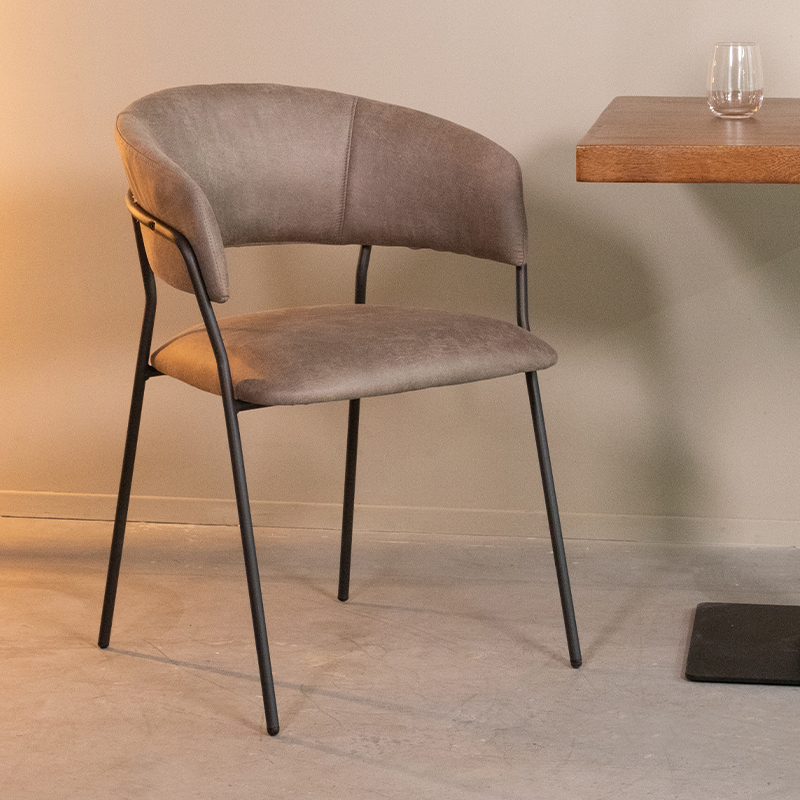 Esszimmerstühl I_Luuk - Armlehne - Taupe - BRUIN - Micro Suede - Modern - LABEL51