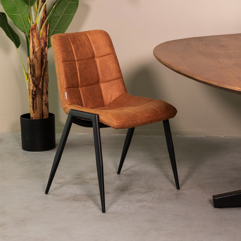 Esszimmerstühl I_Noor - Ohne Armlehne - Cognac - Braun - Micro Suede - Modern - LABEL51