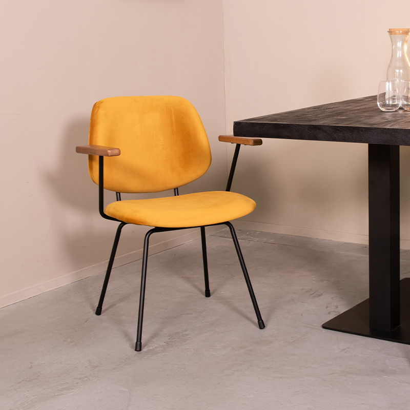 Esszimmerstühl I_Gastron - Ohne Armlehne - Ocker - Gelb - Samt - LABEL51