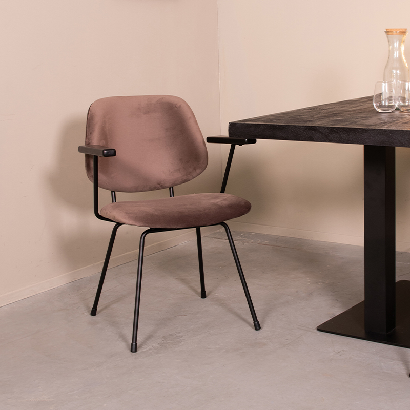 Esszimmerstühl I_Gastron - Ohne Armlehne - Taupe - Braun - Samt - Ländlich - LABEL51