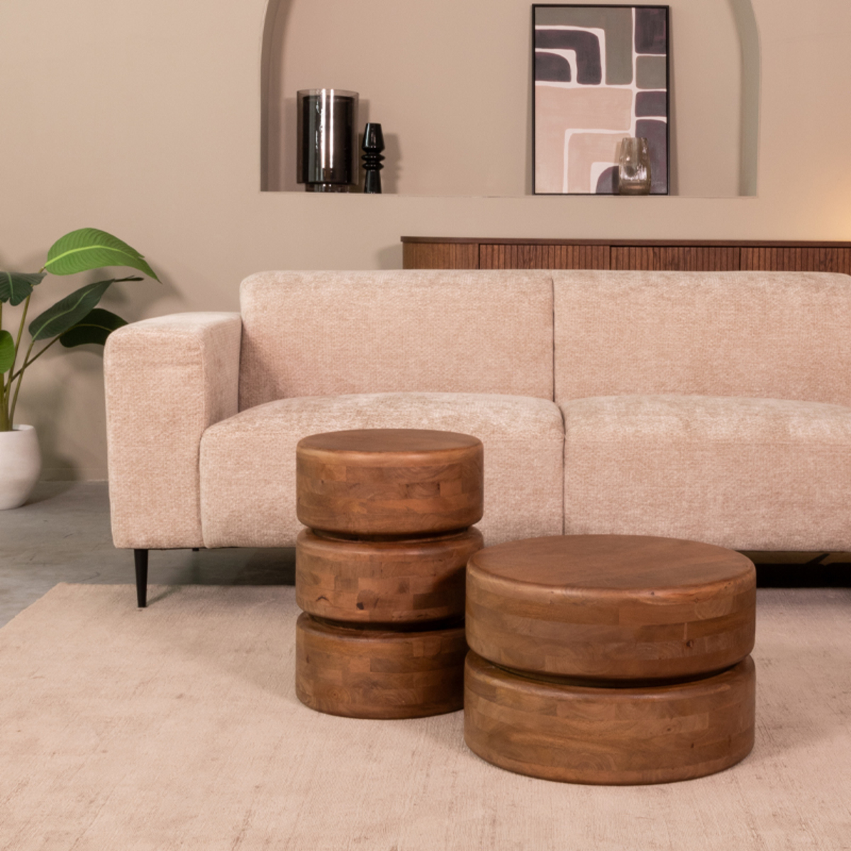 Beistelltische I_Milly - Rund - Nature Smooth - Braun - Mangoholz - Ländlich - LABEL51