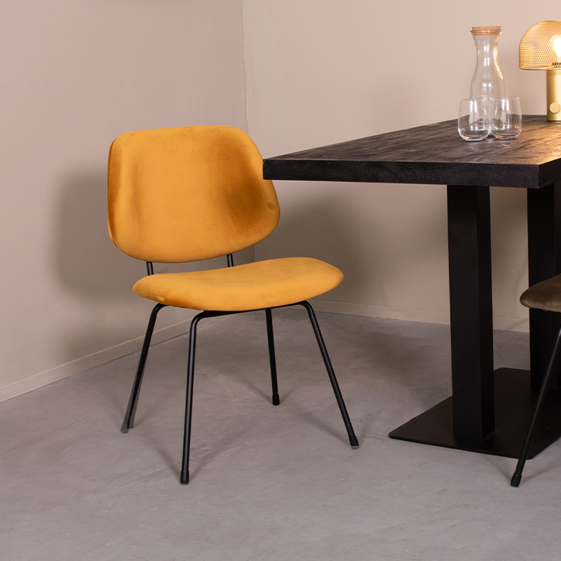 Esszimmerstühl I_Bello - Ohne Armlehne - Ocker - Gelb - Samt - LABEL51