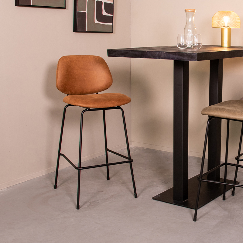 Barhocker I_Bello - Ohne Armlehne - Hoog - Cognac - Braun - Micro Suede - Modern - LABEL51