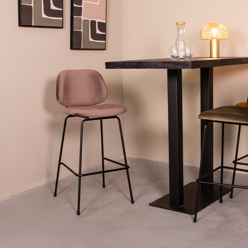 Barhocker I_Bello - Ohne Armlehne - Hoog - Taupe - Braun - Samt - Ländlich - LABEL51