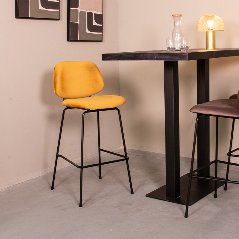 Barhocker I_Bello - Ohne Armlehne - Hoog - Ocker - Gelb - Samt - LABEL51