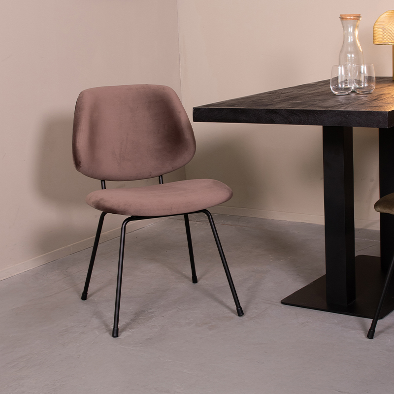 Esszimmerstühl I_Bello - Ohne Armlehne - Taupe - Braun - Samt - Ländlich - LABEL51