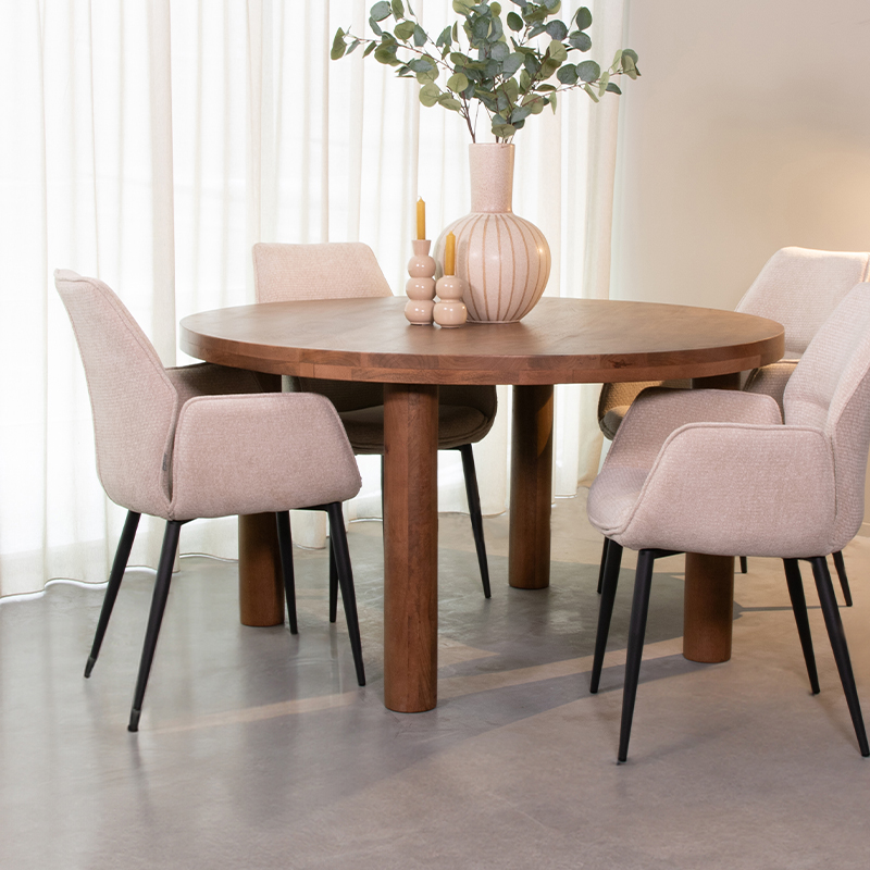 Esstische I_Elly - Rund - Nature Smooth - Braun - Mangoholz - Ländlich - LABEL51