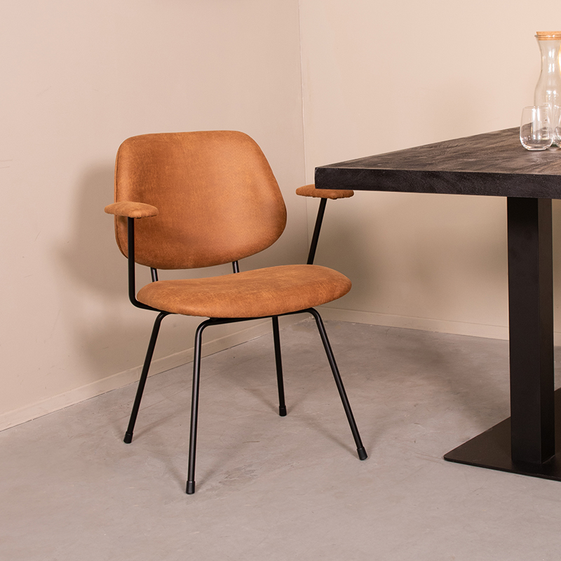 Esszimmerstühl I_Rivano - Ohne Armlehne - Cognac - Braun - Micro Suede - Modern - LABEL51